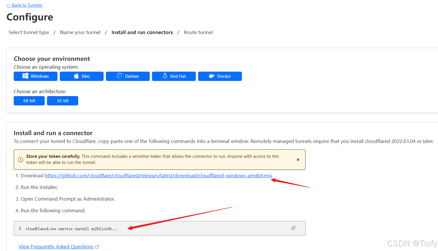 安装cloudflared客户端，并记录密钥(命令)